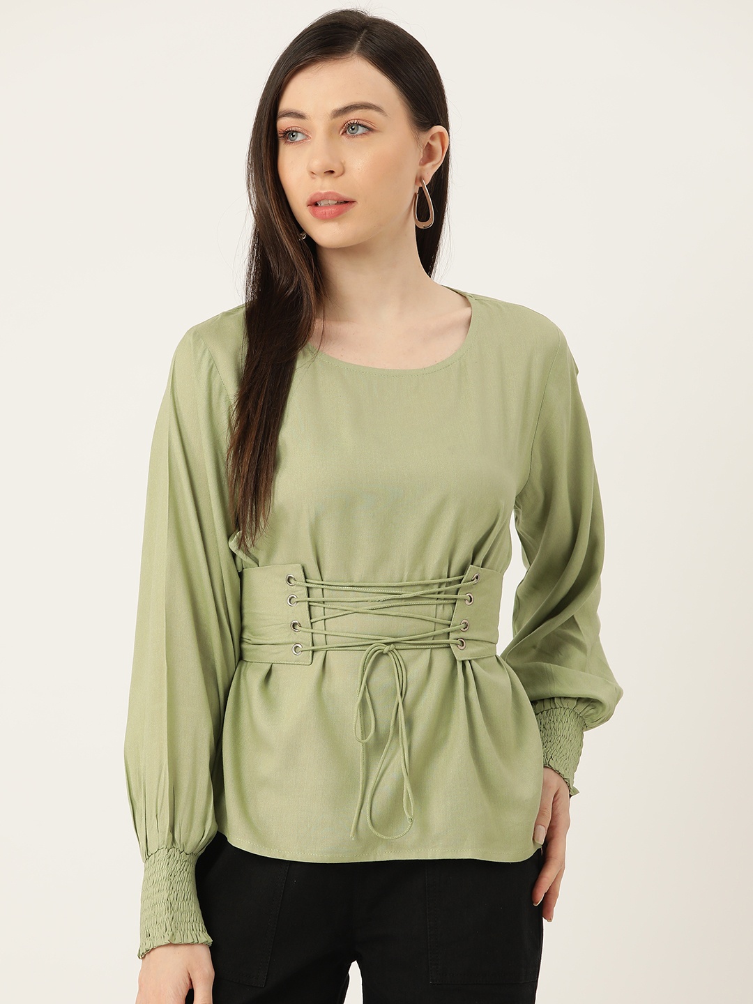 

Alsace Lorraine Paris Solid Lace Inserts Top, Sea green