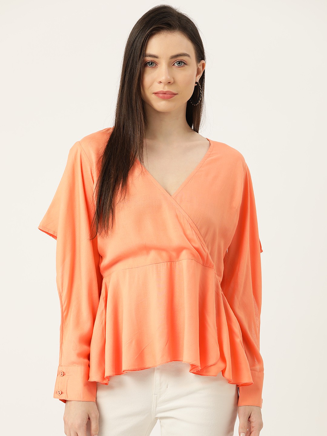

Alsace Lorraine Paris Pleated Peplum Top, Coral