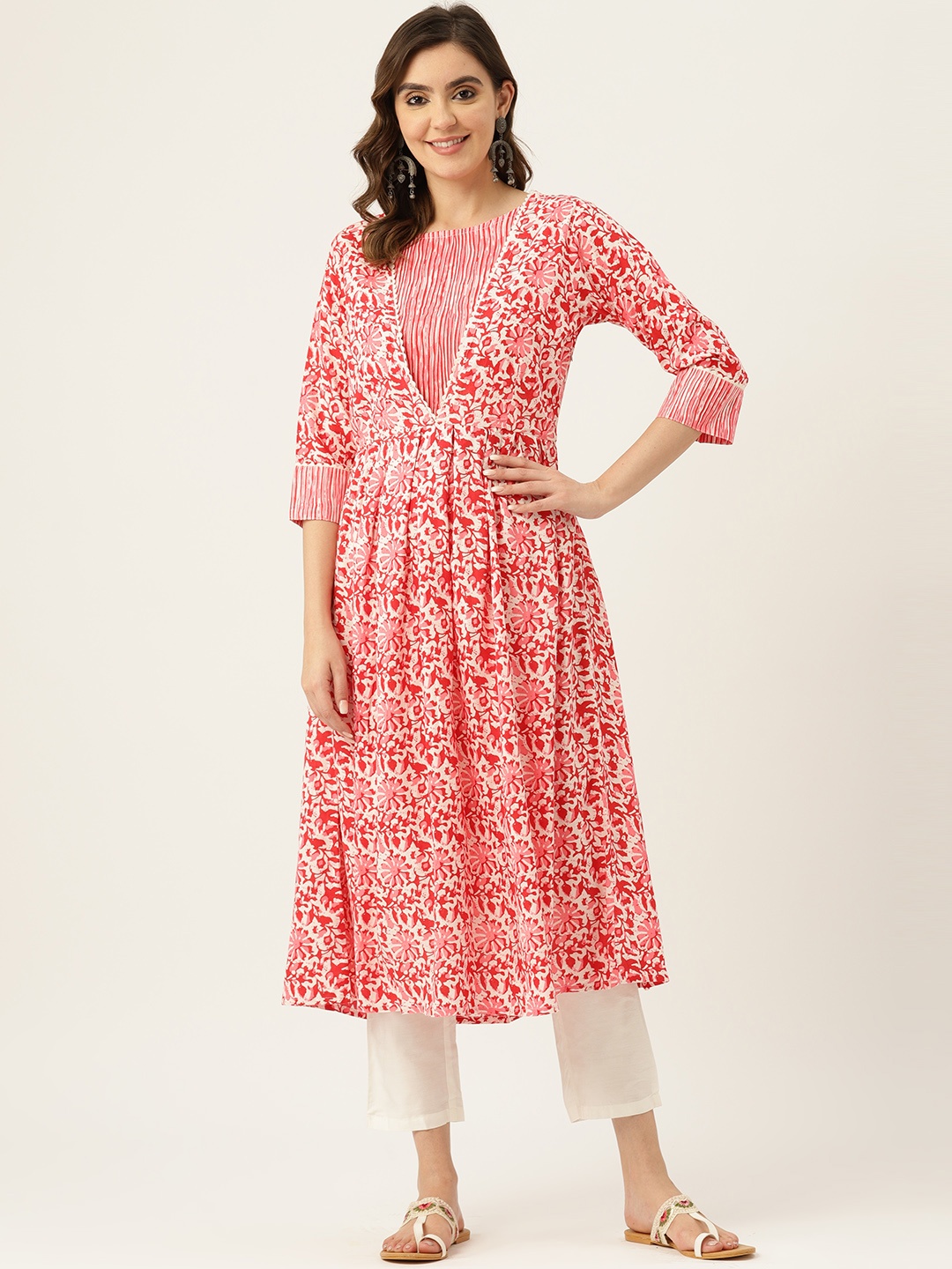 

Alsace Lorraine Paris Women Floral Printed Anarkali Kurta, Pink