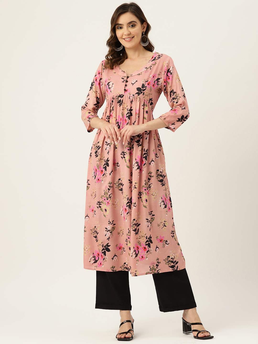 

Alsace Lorraine Paris Women Floral Printed Kurta, Pink