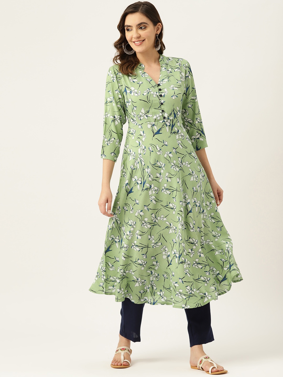 

Alsace Lorraine Paris Women Floral Printed Kurta, Green