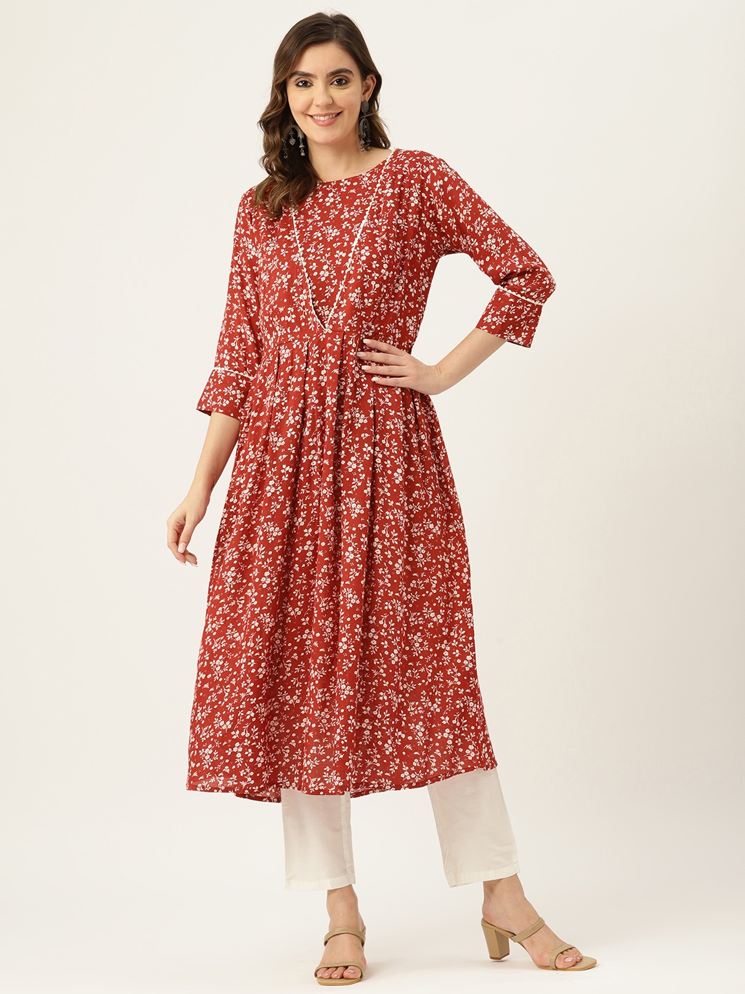 

Alsace Lorraine Paris Women Floral Printed Kurta, Maroon