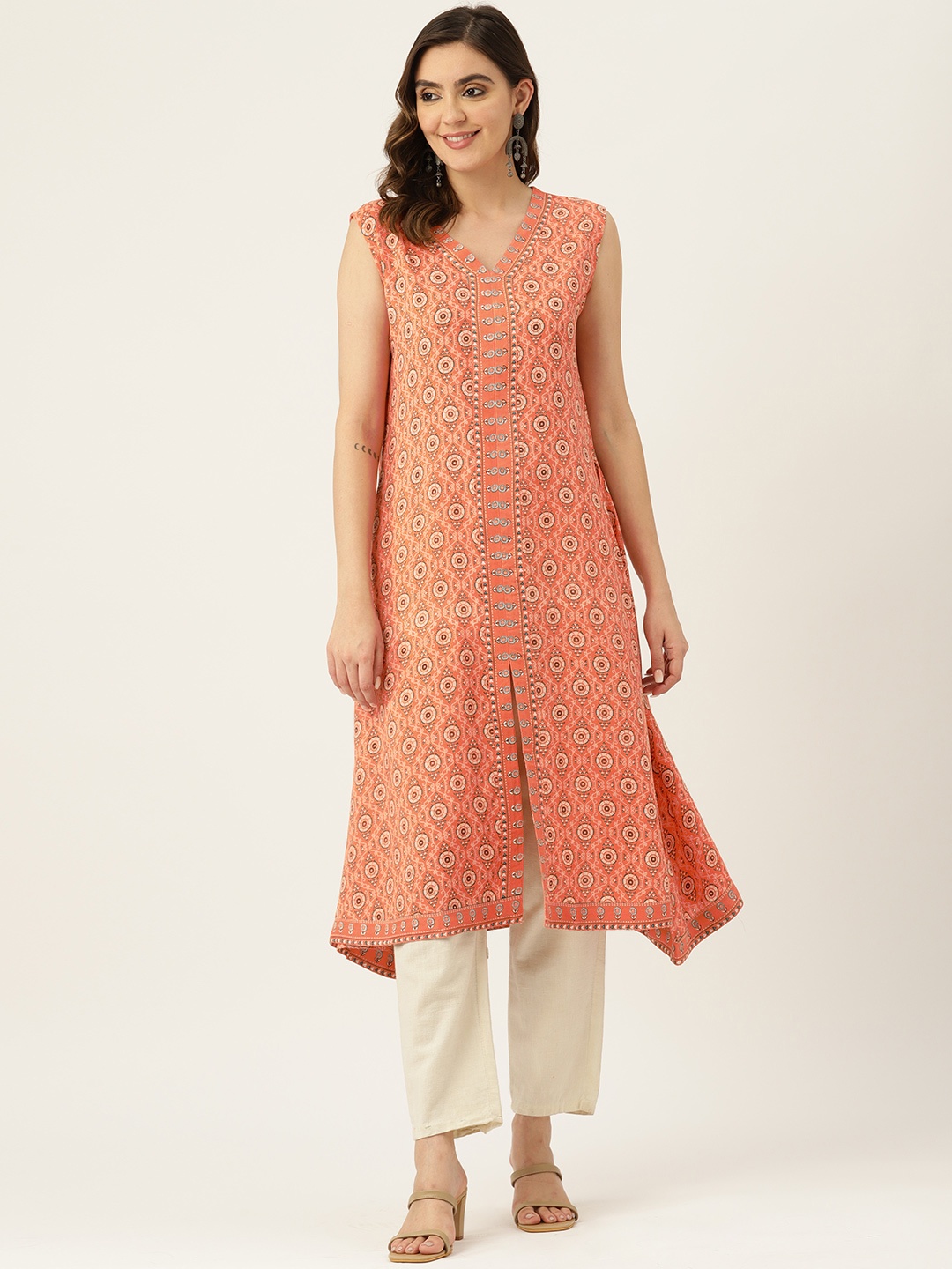 

Alsace Lorraine Paris Women Ethnic Motifs Printed Kurta, Peach