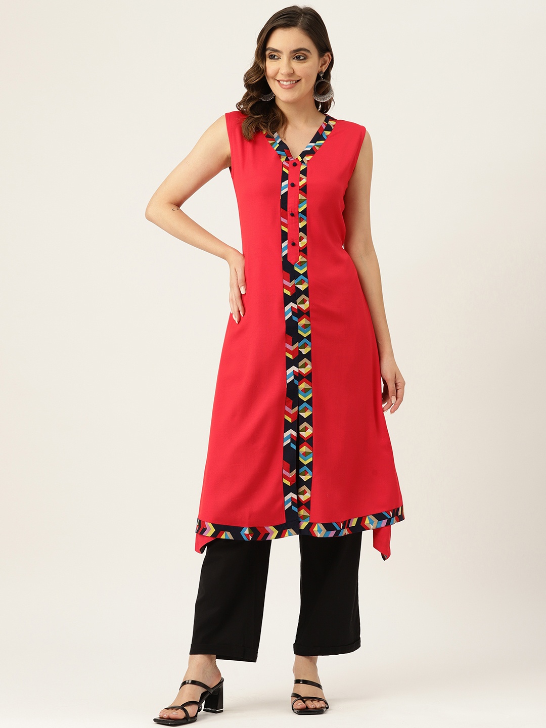 

Alsace Lorraine Paris Women Geometric Printed Kurta, Red