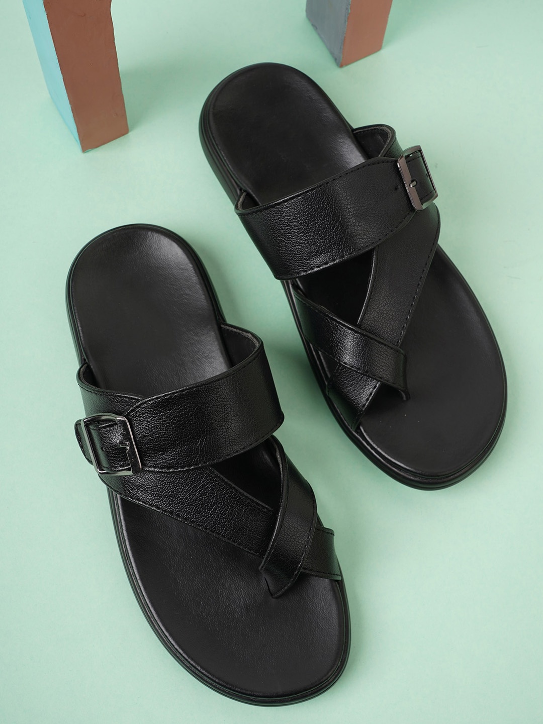 

Walkfree Men Men Open One Toe Comfort Sandals With Buckle Detail, Black