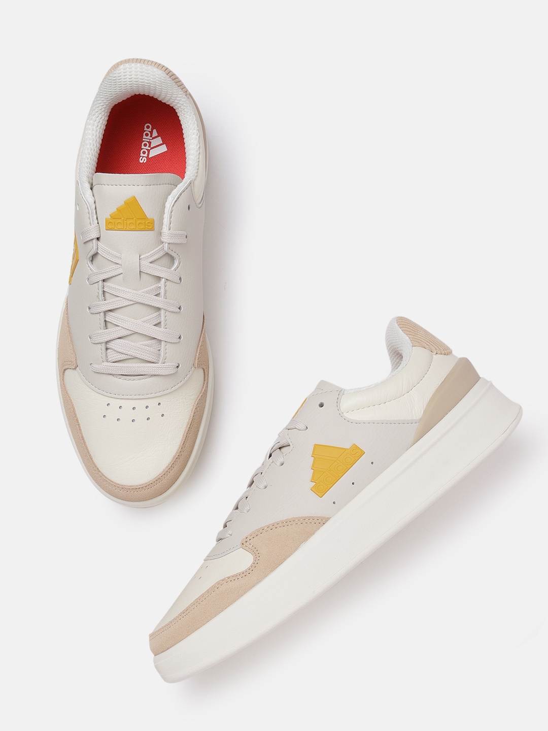 

ADIDAS Men Perforated Leather Kantana Tennis Sneakers, Grey