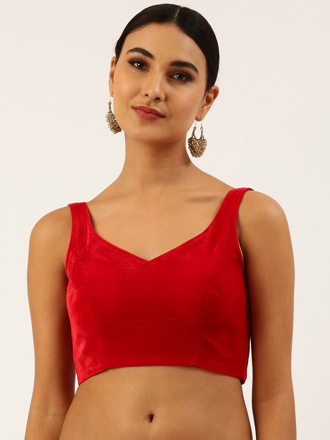 

panchhi Padded Velvet Sleeveless Saree Blouse, Red
