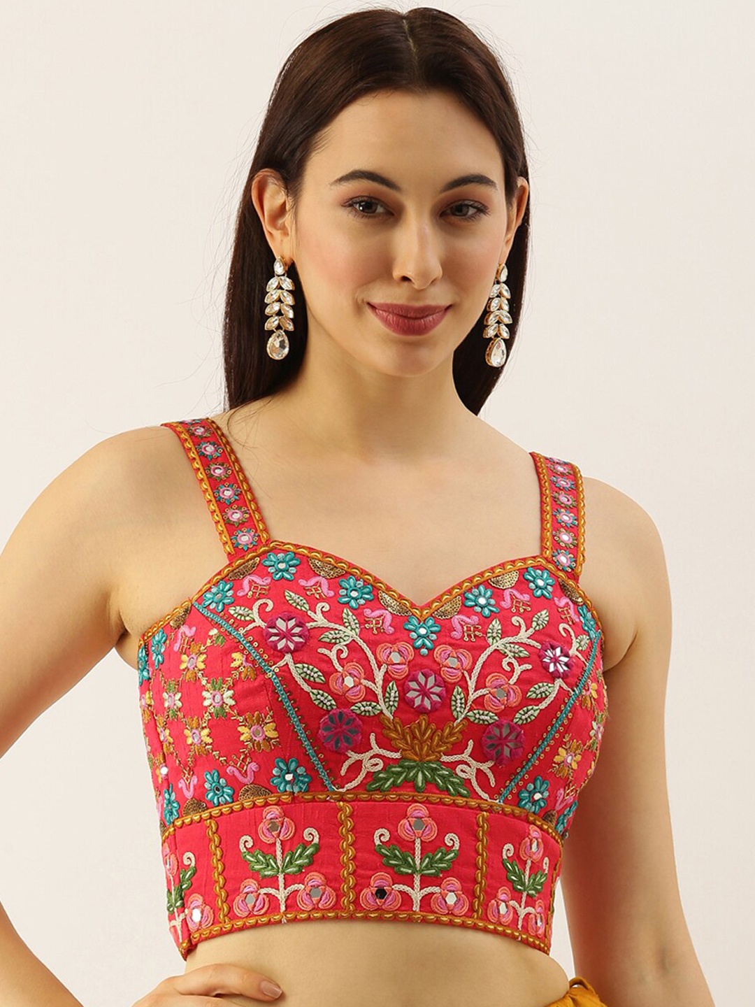

panchhi Embroidered Silk Saree Blouse, Pink
