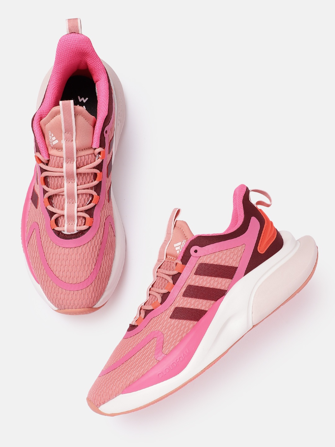 

ADIDAS Women Colourblocked Alpha Bounce+ Running Shoes with Striped Detail, Peach