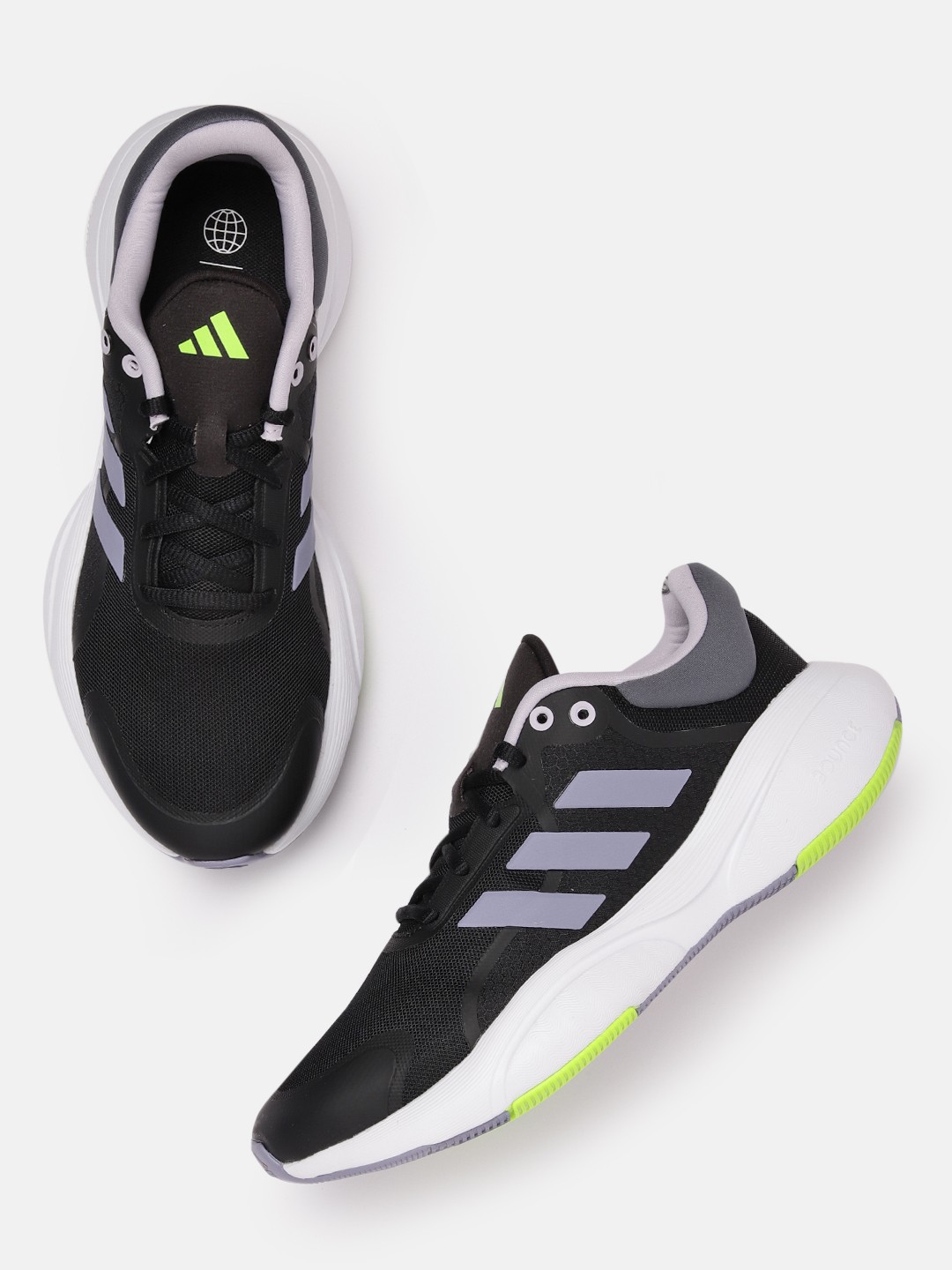 

ADIDAS Women Woven Design Response Running Shoes with Striped Detail, Black