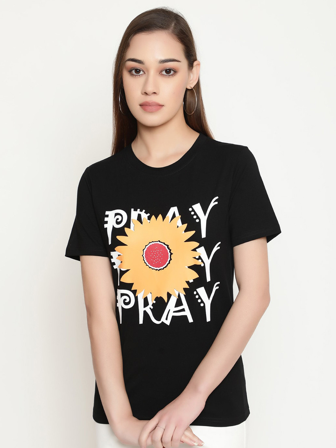 

FUTURO Floral Printed Casual T-shirt, Black