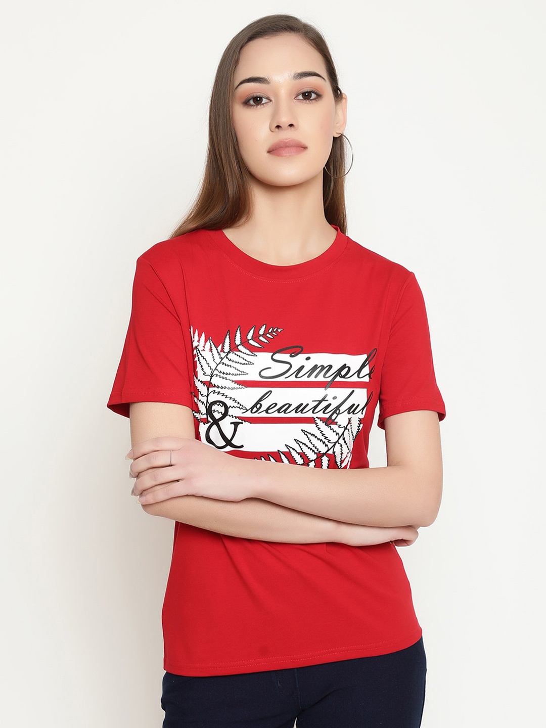 

FUTURO Typography Printed Casual T-shirt, Red