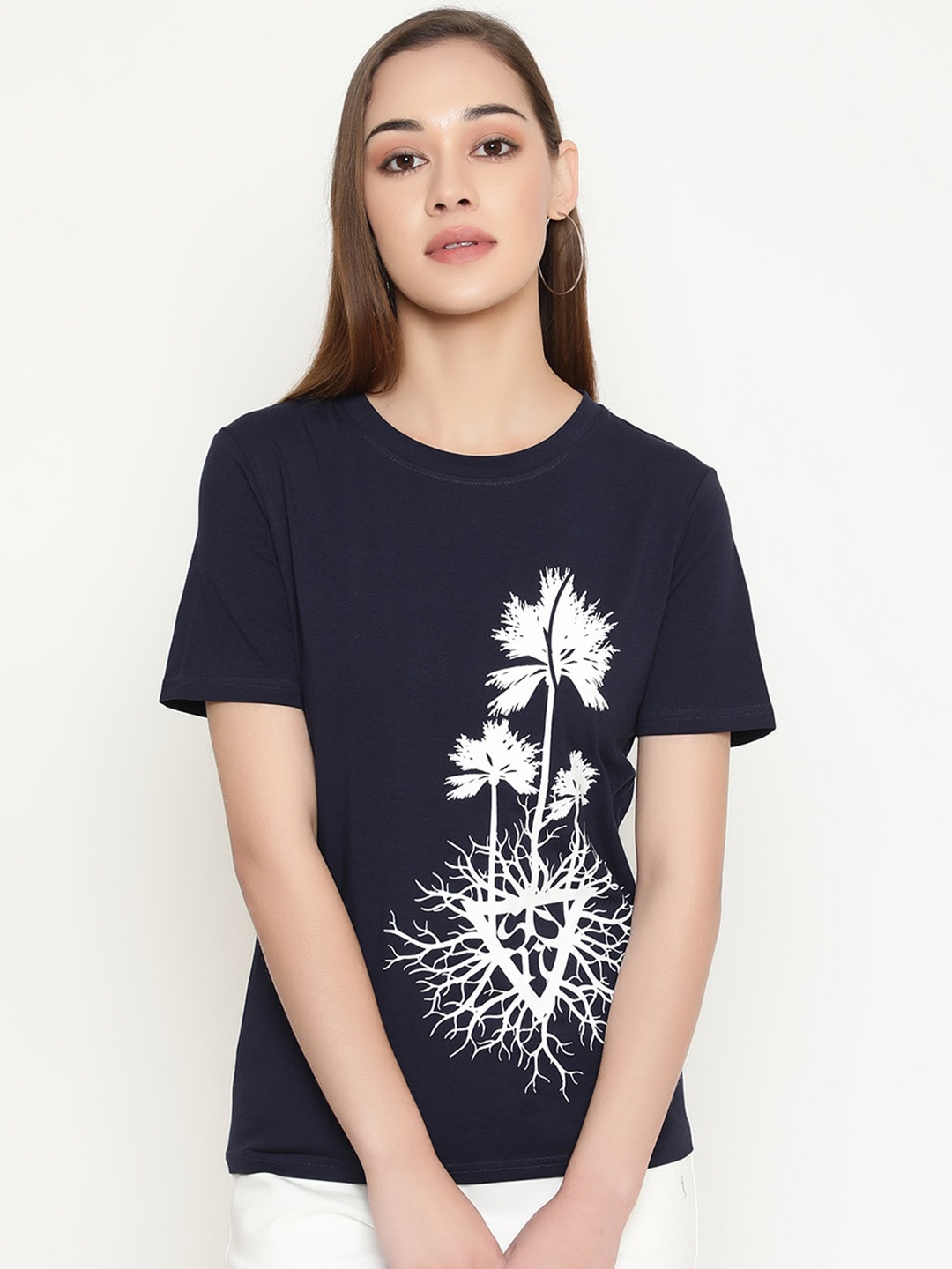 

FUTURO Floral Printed Casual T-shirt, Navy blue