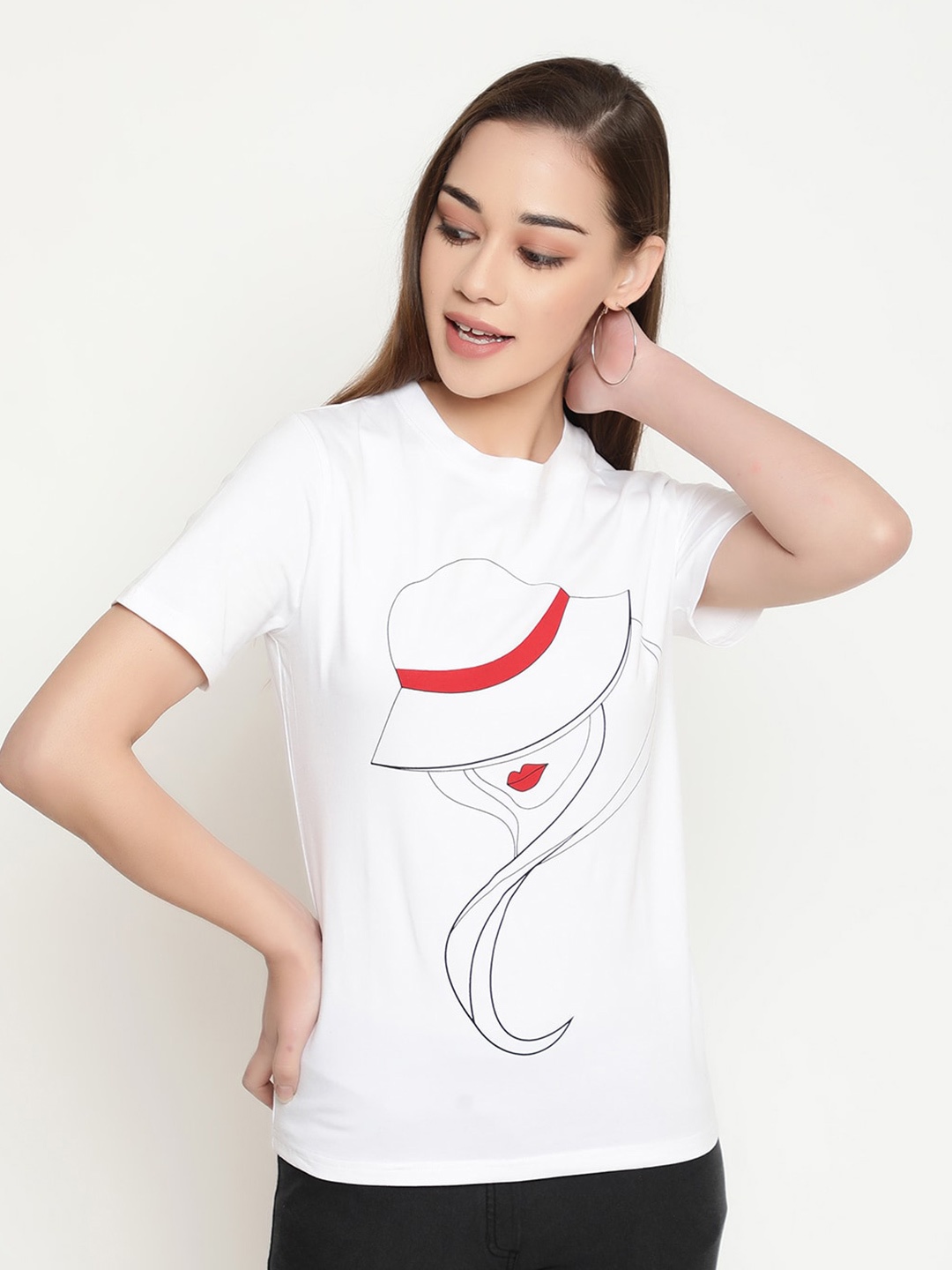 

FUTURO Abstract Printed Cotton Casual T-Shirt, White
