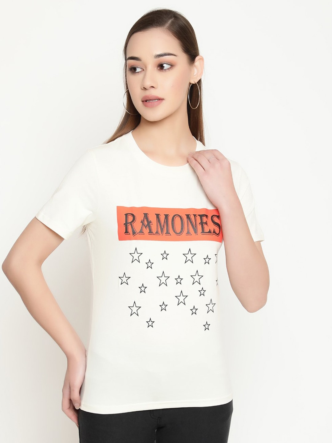 

FUTURO Typography Printed Cotton Casual T-Shirt, Off white
