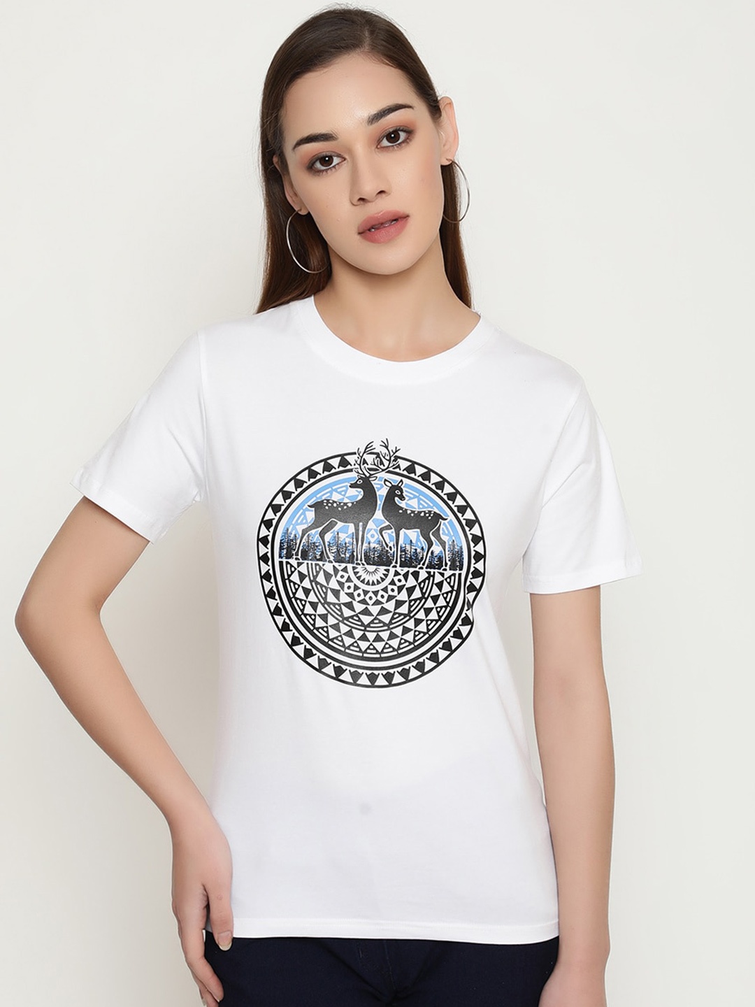 

FUTURO Graphic Printed Cotton Casual T-Shirt, White