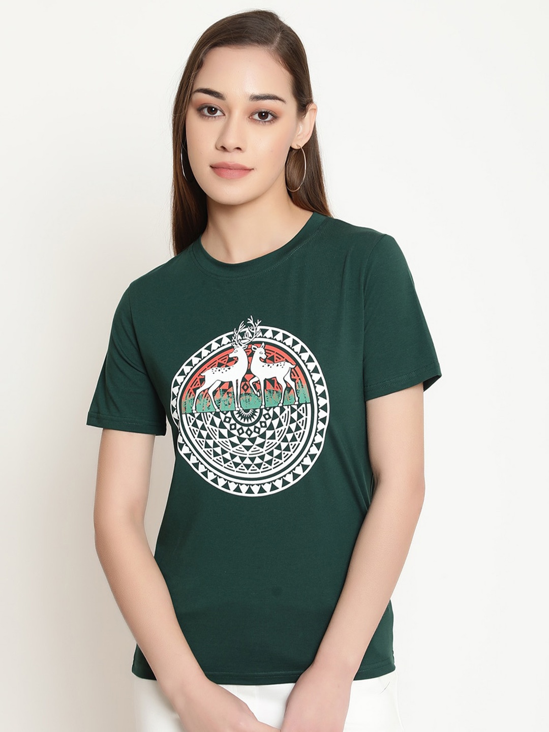 

FUTURO Graphic Printed Cotton Casual T-Shirt, Green
