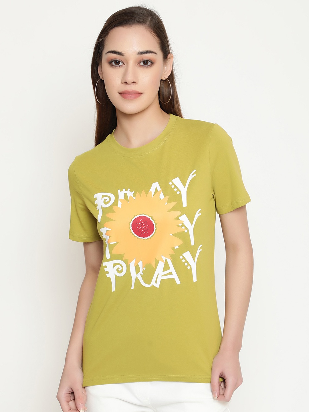 

FUTURO Typography Printed Cotton Casual T-Shirt, Green