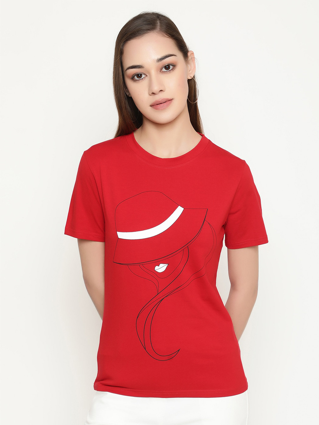 

FUTURO Abstract Printed Cotton Casual T-Shirt, Red