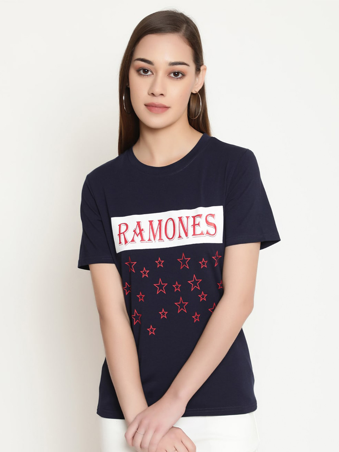 

FUTURO Typography Printed Cotton Casual T-Shirt, Navy blue