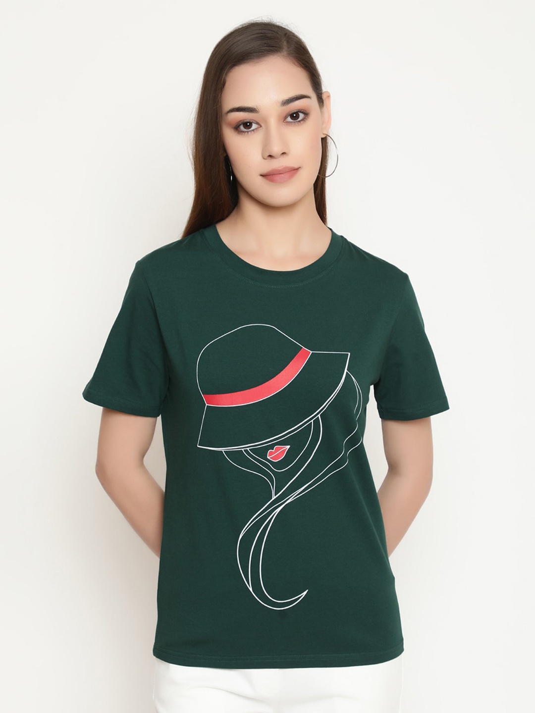 

FUTURO Abstract Printed Cotton Casual T-Shirt, Green
