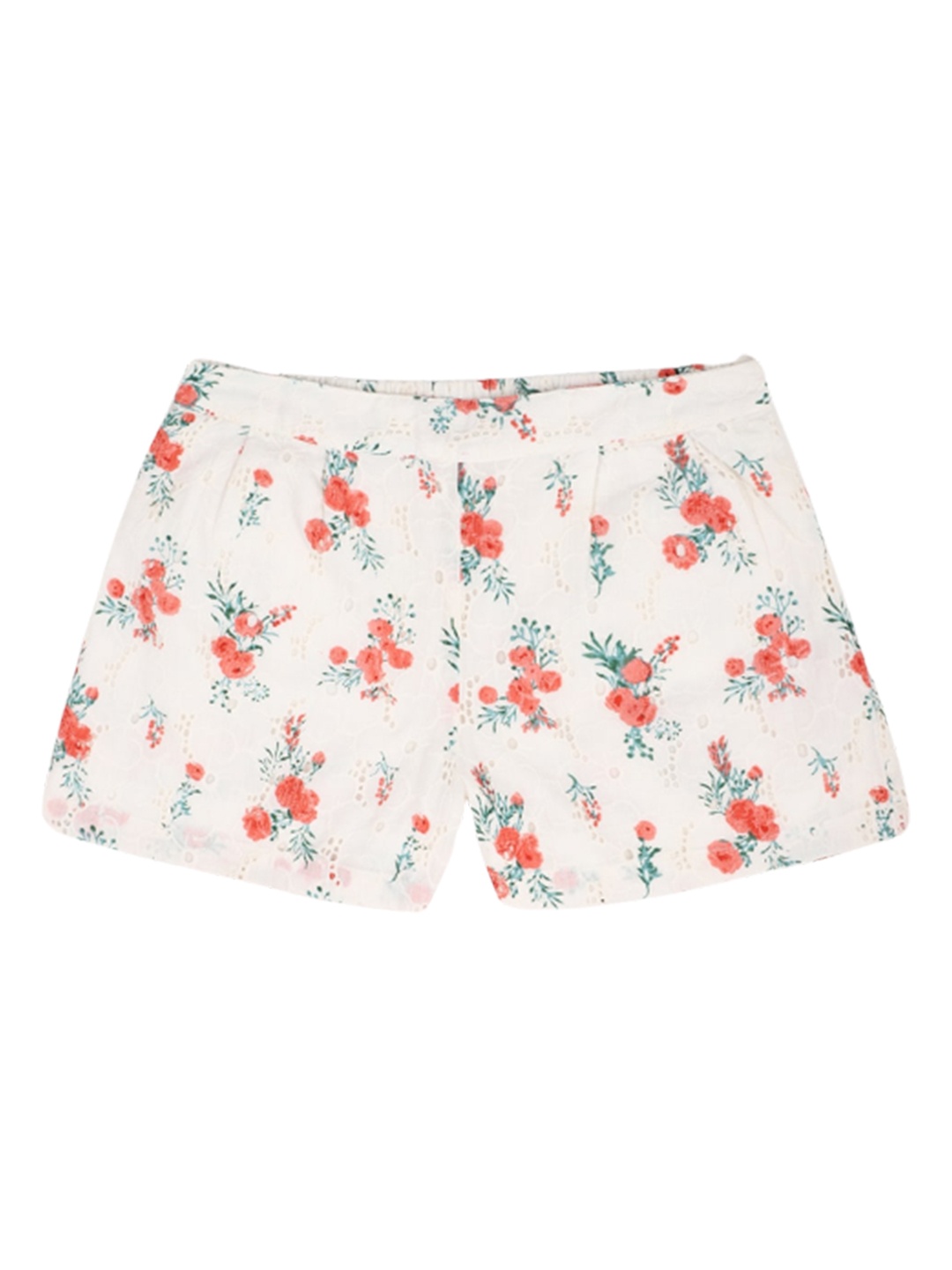 

Peter England Girls Mid-Rise Floral Printed Pure Cotton Shorts, Cream