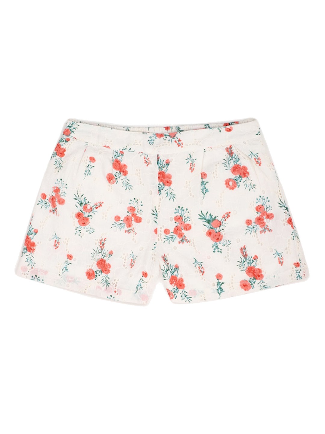 

Peter England Girls Mid-Rise Floral Printed Casual Pure Cotton Shorts, Cream