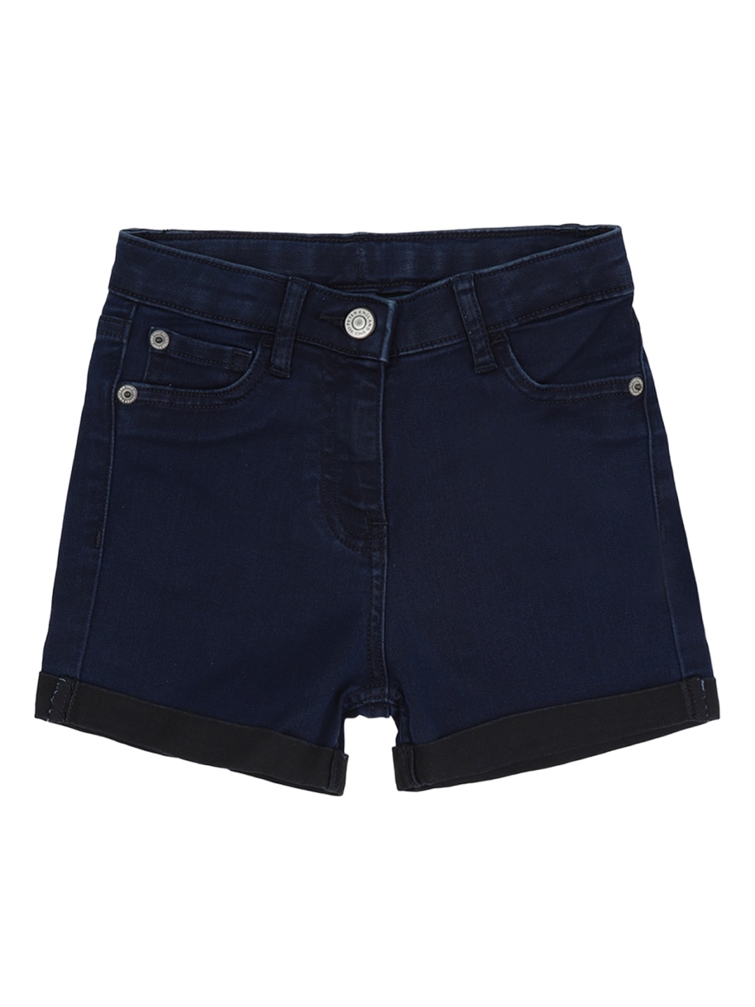 

Peter England Girls Mid Rise Cotton Denim Shorts, Navy blue