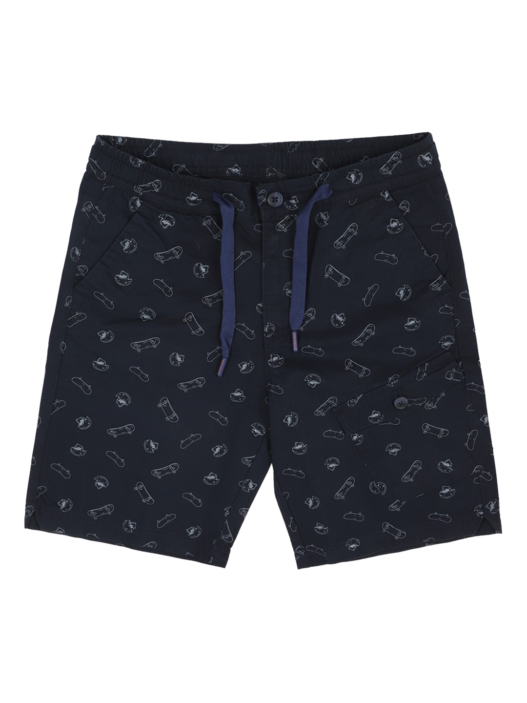 

Peter England Boys Conversational Printed Mid Rise Cotton Shorts, Navy blue