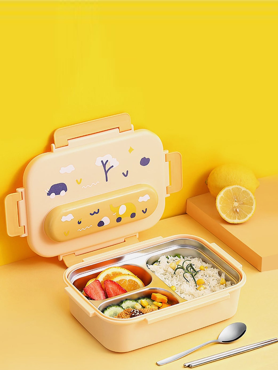 

Little Surprise Box LLP Yellow Printed Lunch Box With Lunch Bag