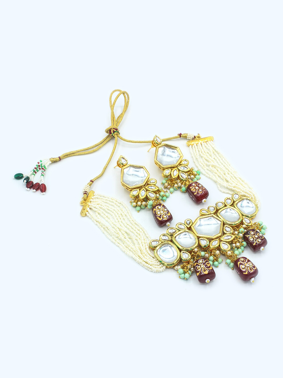 

AASHISH IMITATION Gold-Plated Kundan-Studded & Beaded Jewellery Set