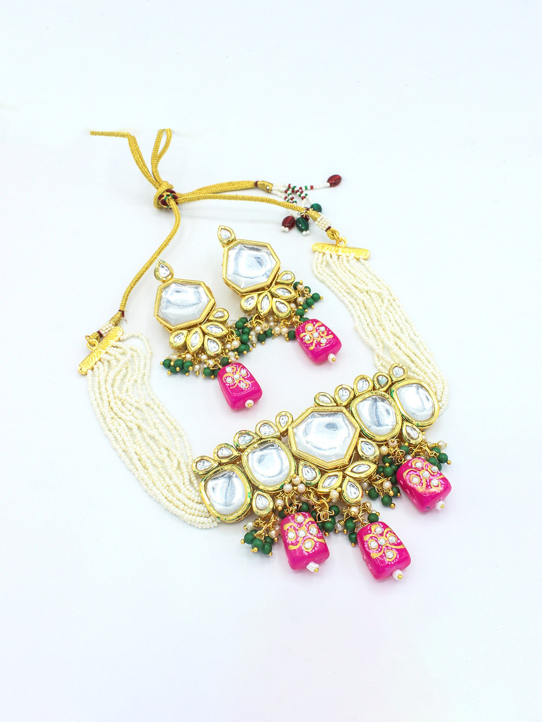 

AASHISH IMITATION Gold-Plated Kundan-Studded & Beaded Jewellery Set