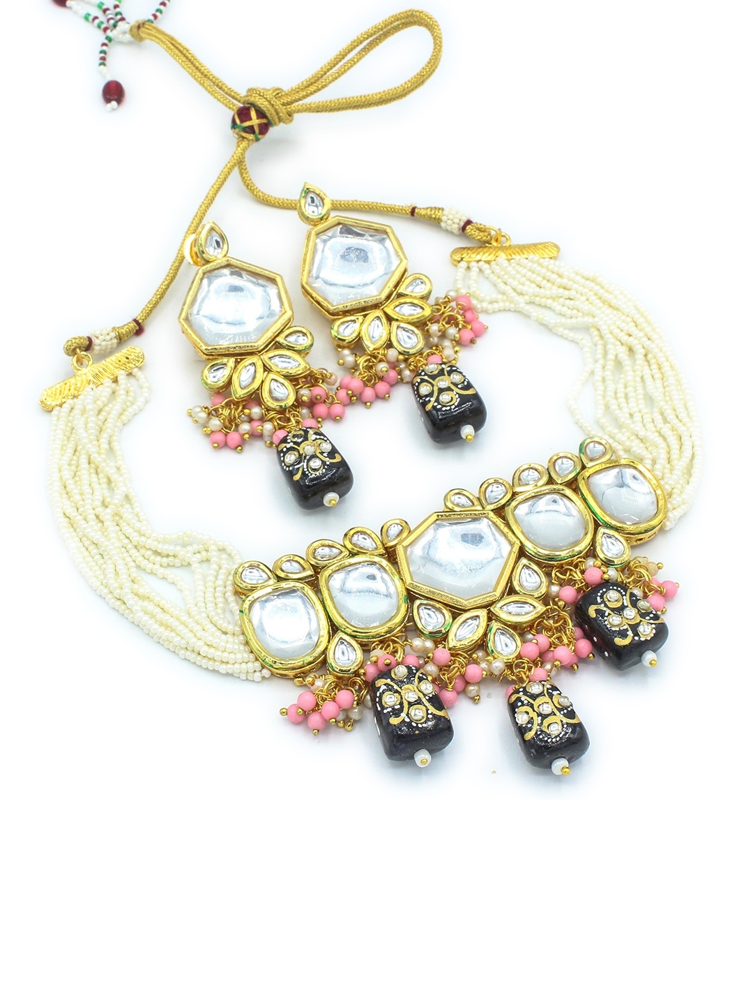 

AASHISH IMITATION Gold-Plated Kundan-Studded & Beaded Jewellery Set, Black
