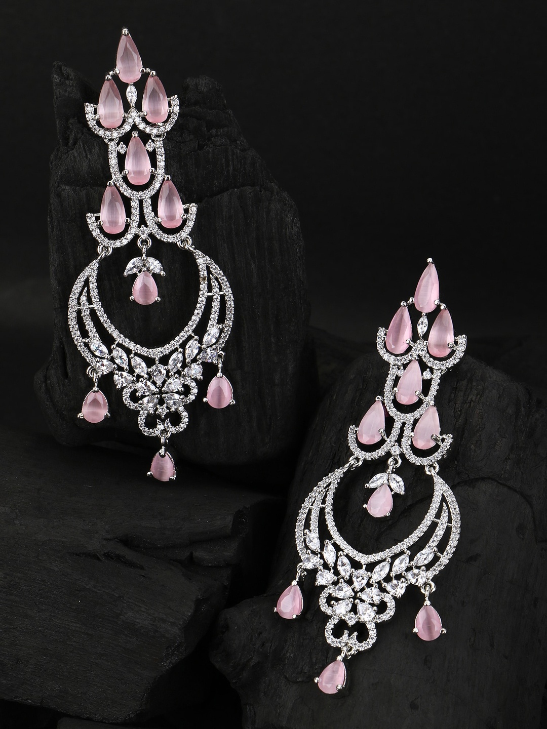 

Adwitiya Collection Rhodium-Plated Crescent Shaped Chandbalis Earrings, Silver