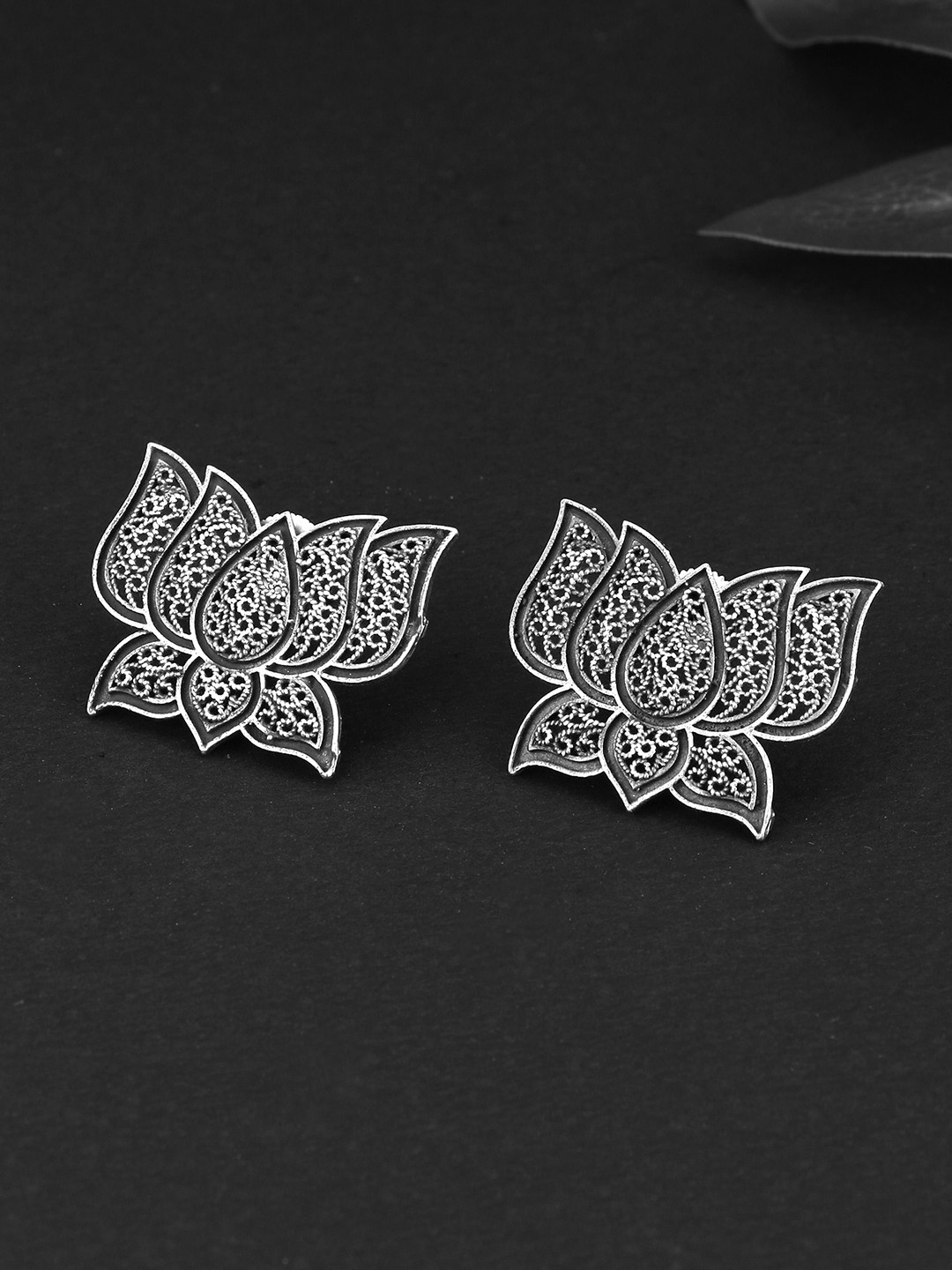 

Adwitiya Collection Silver-Plated Oxidised Studs Earrings