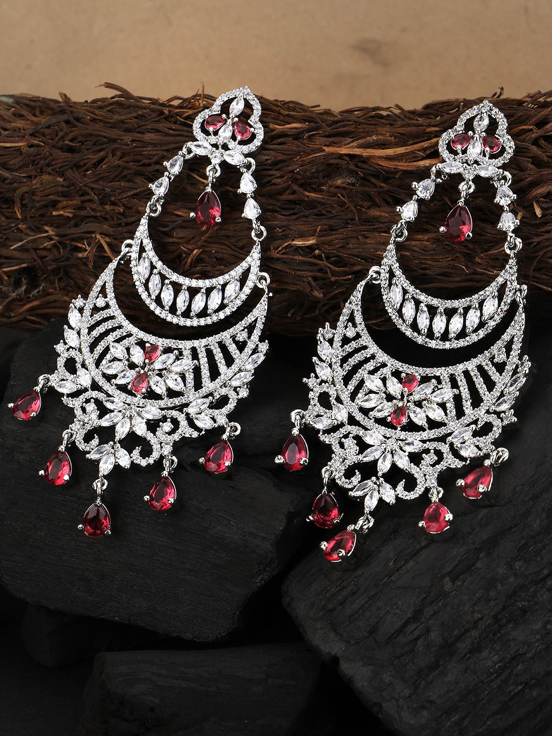 

Adwitiya Collection Silver-Plated Crescent Shaped Drop Earrings
