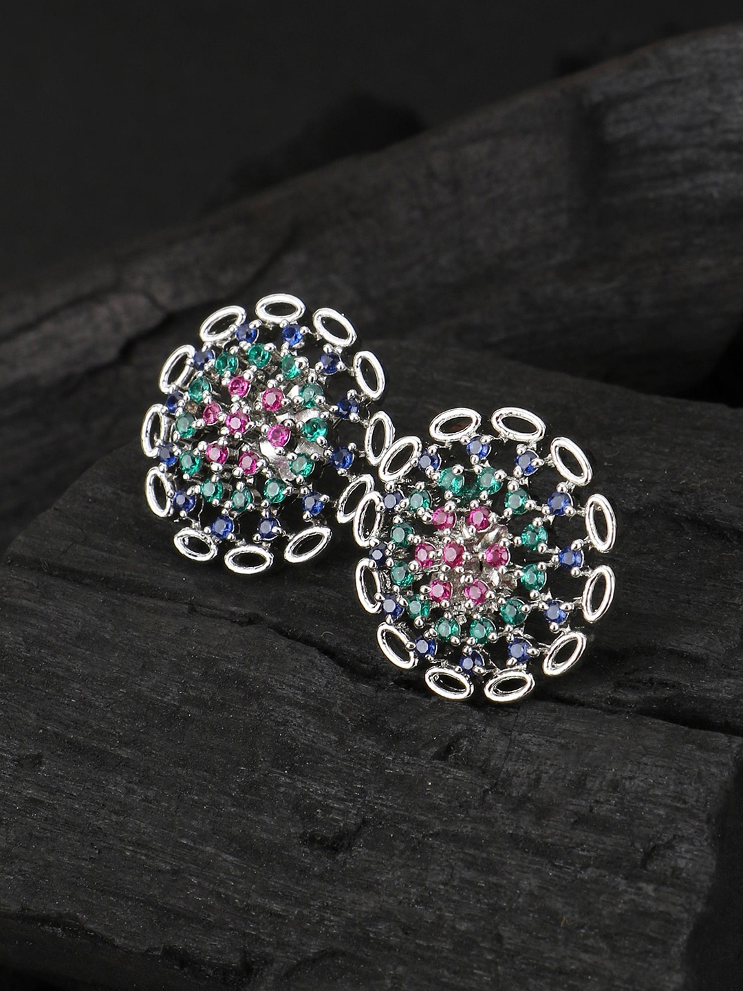 

Adwitiya Collection Silver-Plated Stone-Studded Studs Earrings