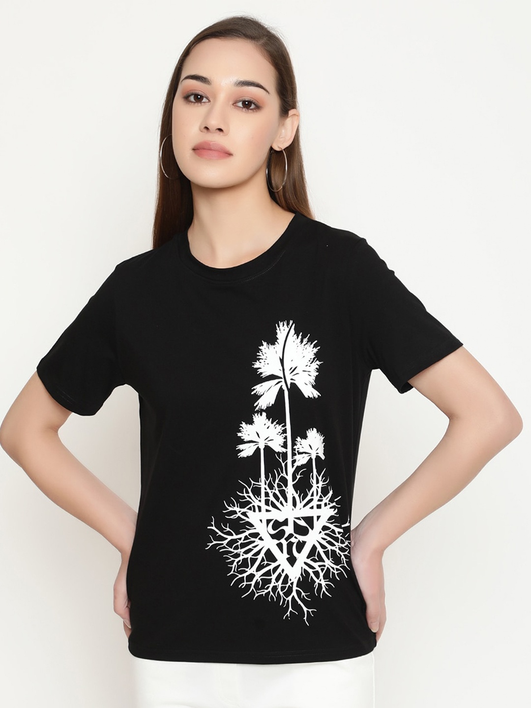 

FUTURO Graphic Printed Cotton Casual T-Shirt, Black