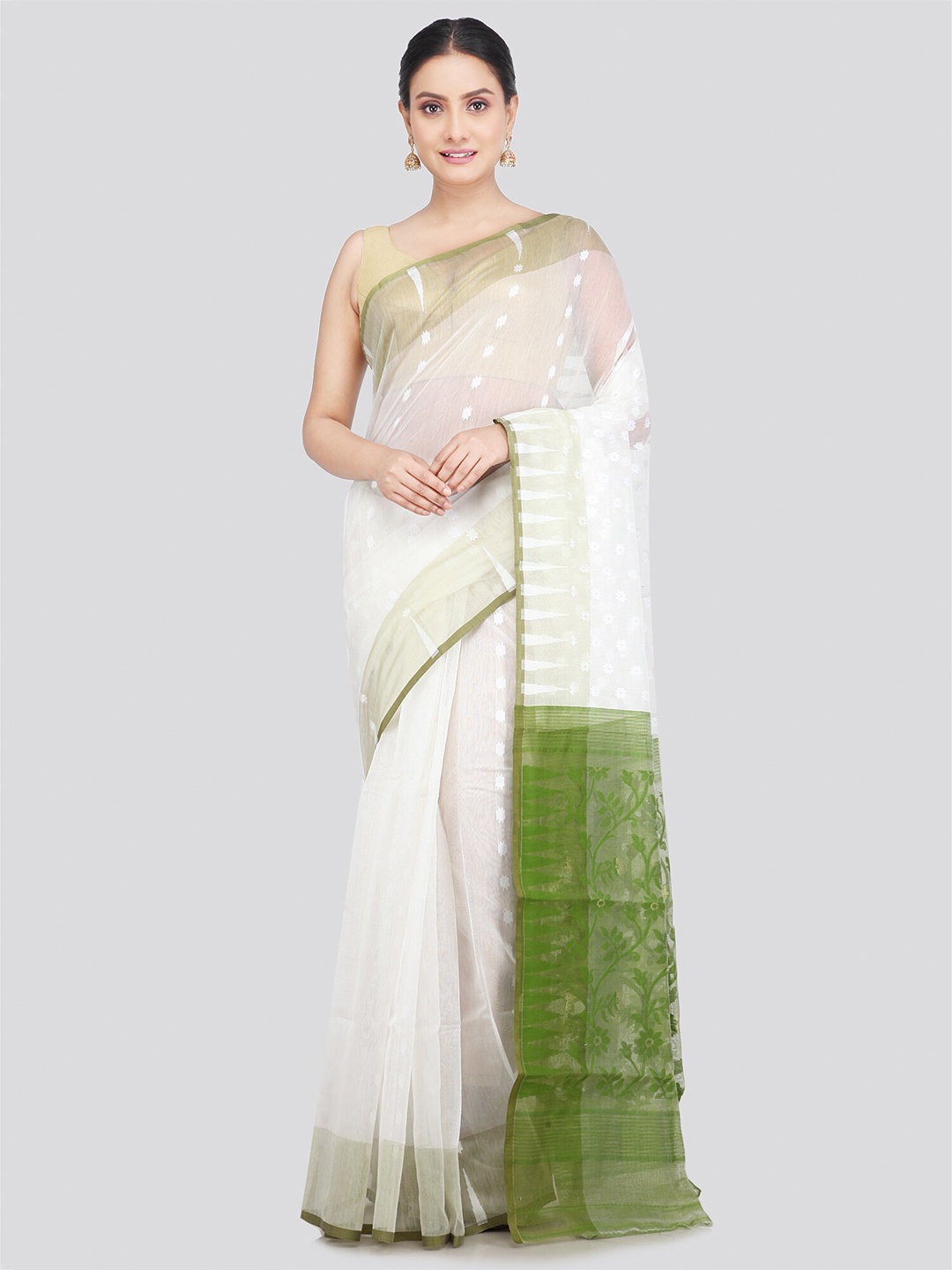 

PinkLoom Woven Design Pure Cotton Jamdani Saree, White