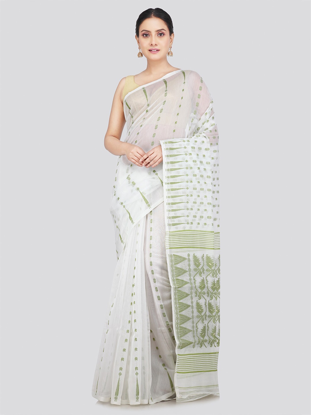 

PinkLoom Woven Design Pure Cotton Jamdani Saree, White