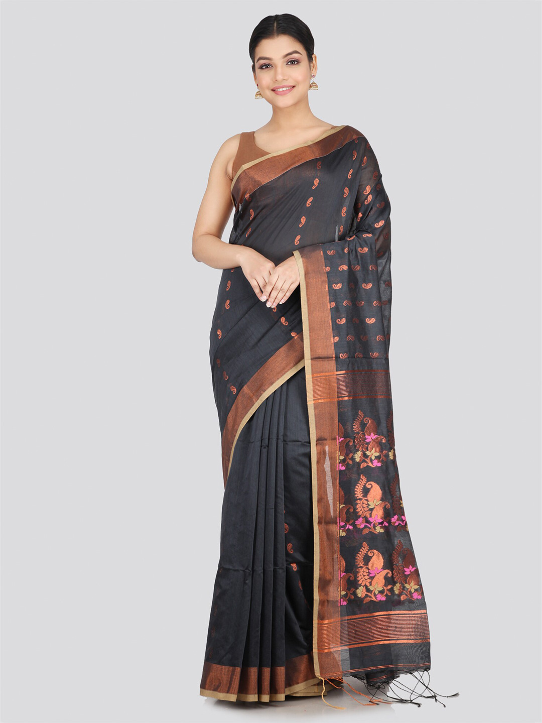 

PinkLoom Floral Woven Design Saree, Black