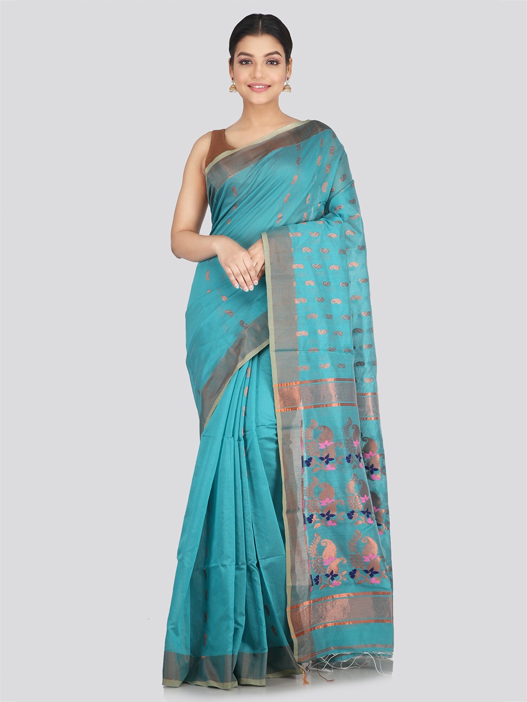 

PinkLoom Woven Design Zari Saree, Turquoise blue