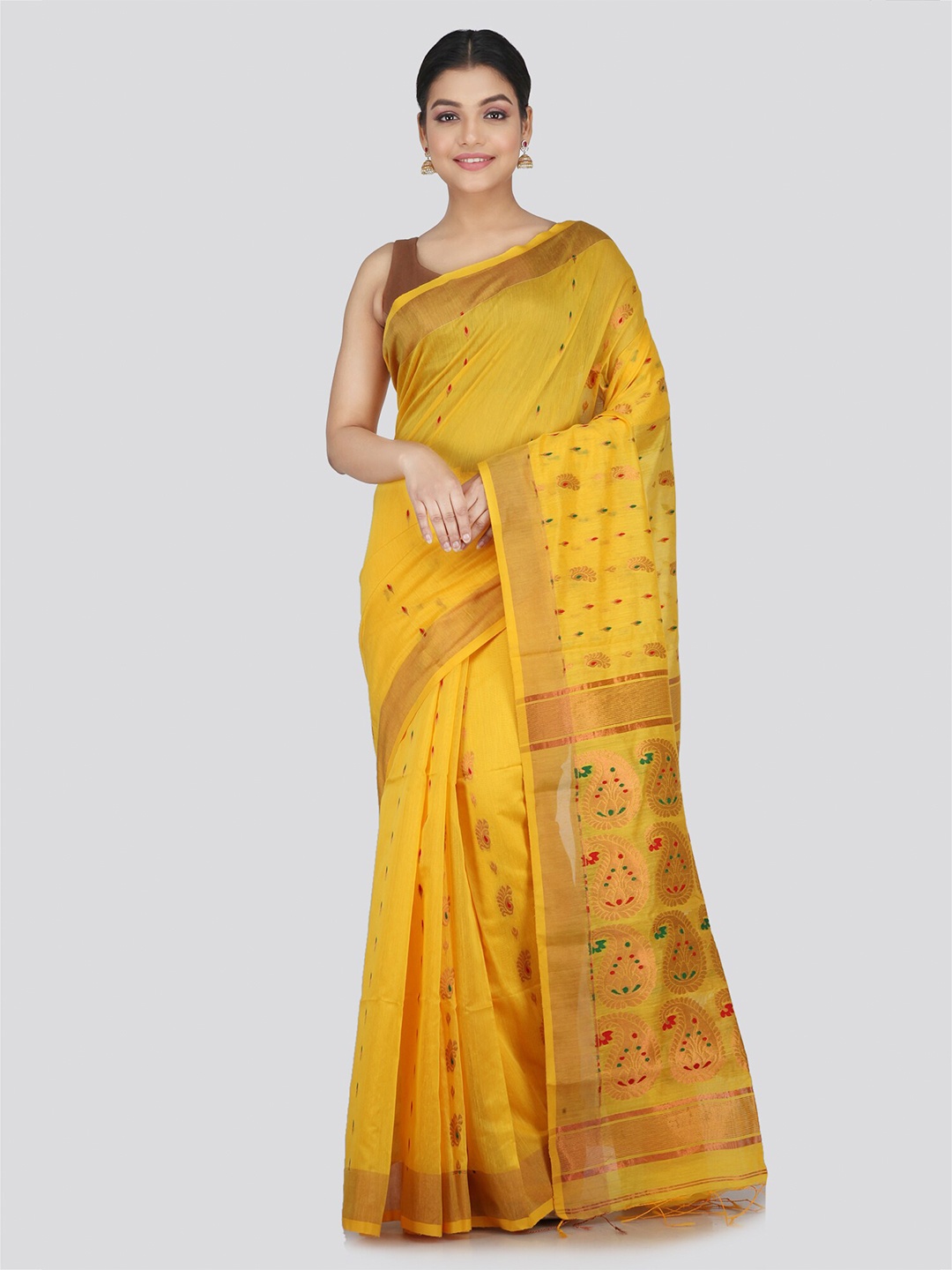 

PinkLoom Ethnic Motif Woven Design Cotton Silk Saree, Yellow