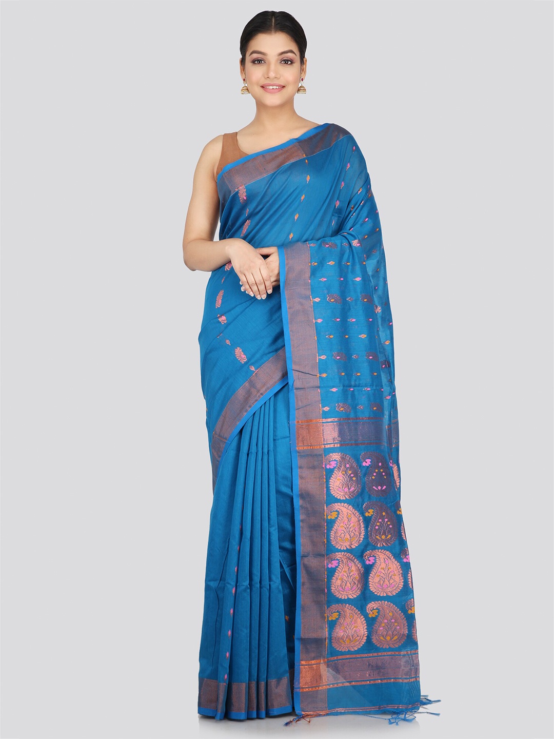 

PinkLoom Ethnic Motifs Woven Design Zari Handloom Saree, Blue