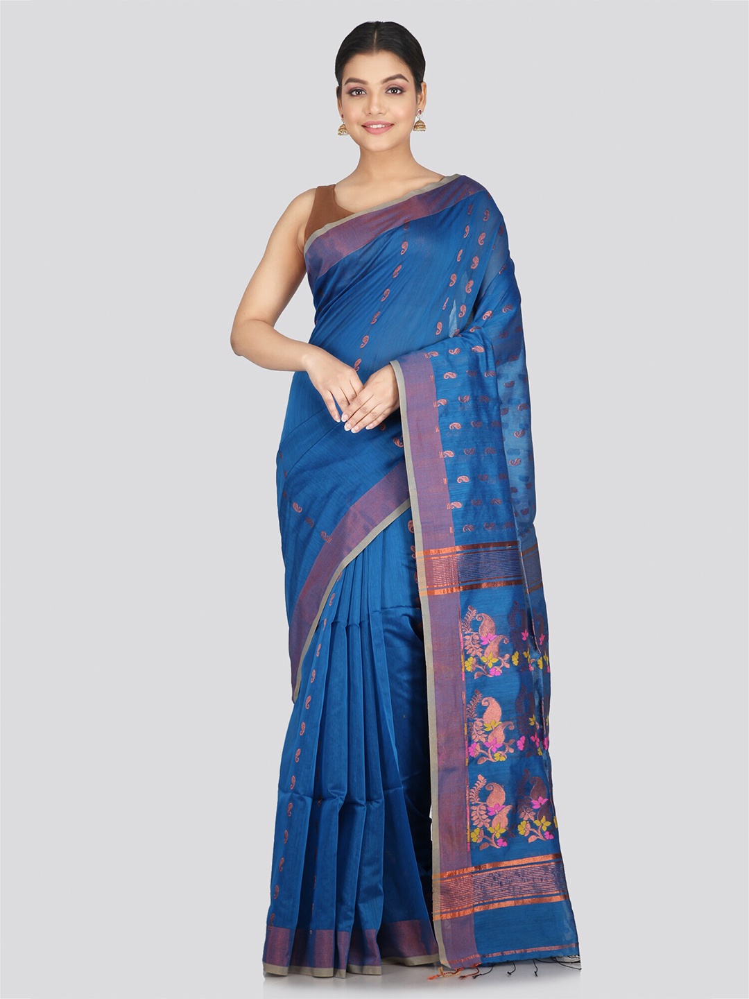 

PinkLoom Paisley Woven Design Cotton Silk Saree, Blue