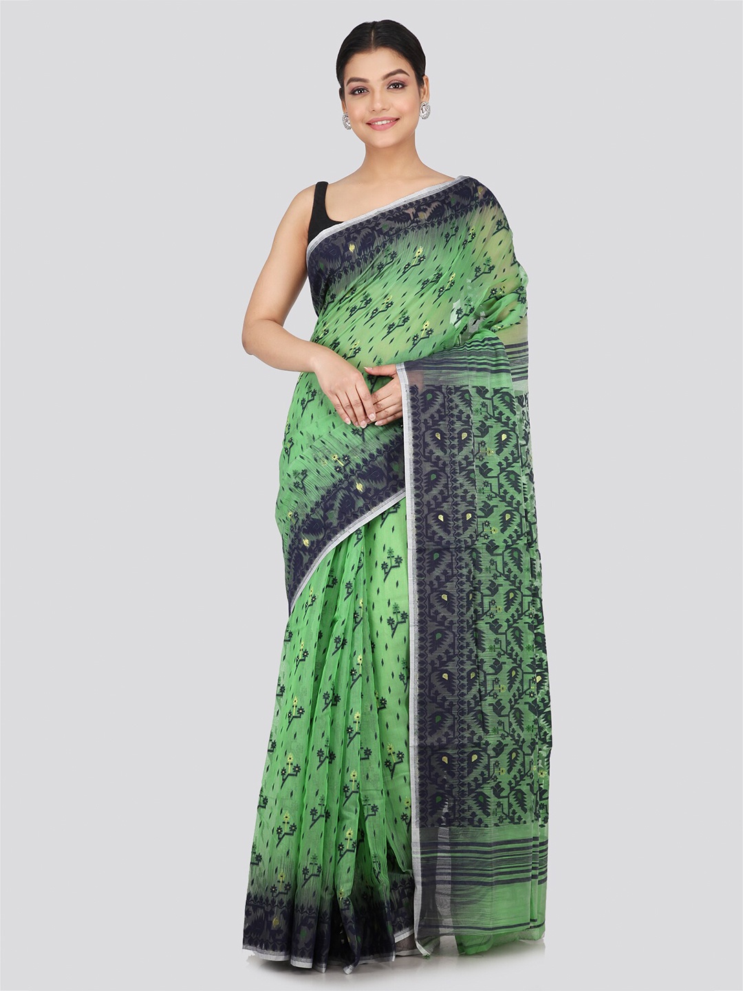 

PinkLoom Woven Design Pure Cotton Jamdani Saree, Green