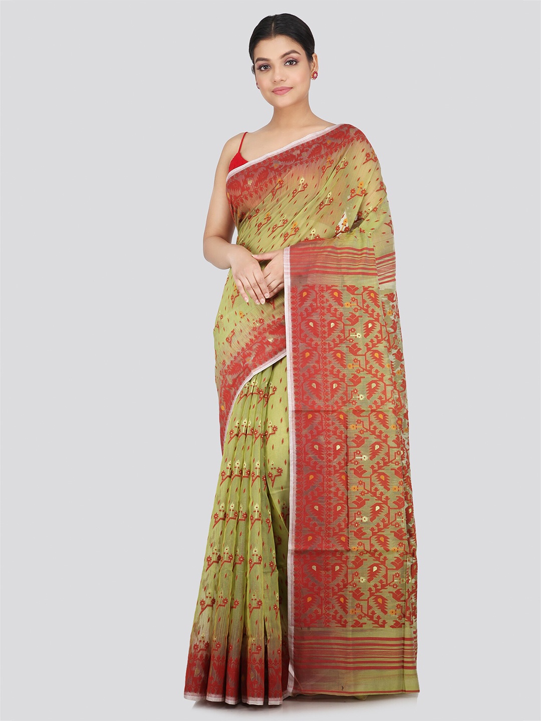 

PinkLoom Woven Design Pure Cotton Jamdani Saree, Green