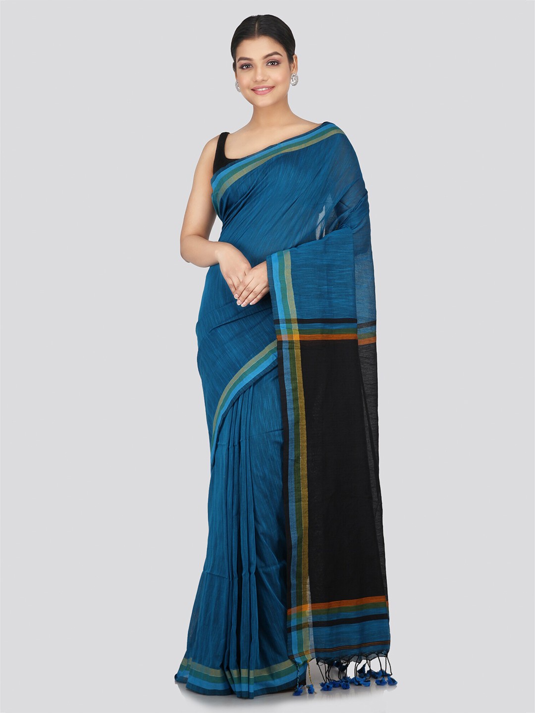 

PinkLoom Woven Design Pure Cotton Saree, Teal