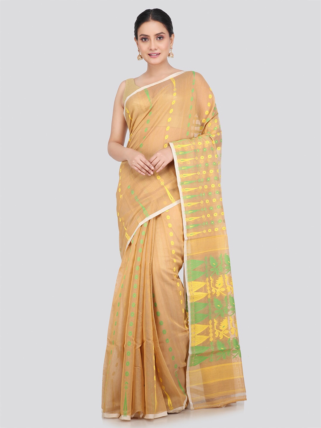 

PinkLoom Woven Design Pure Cotton Jamdani Saree, Beige
