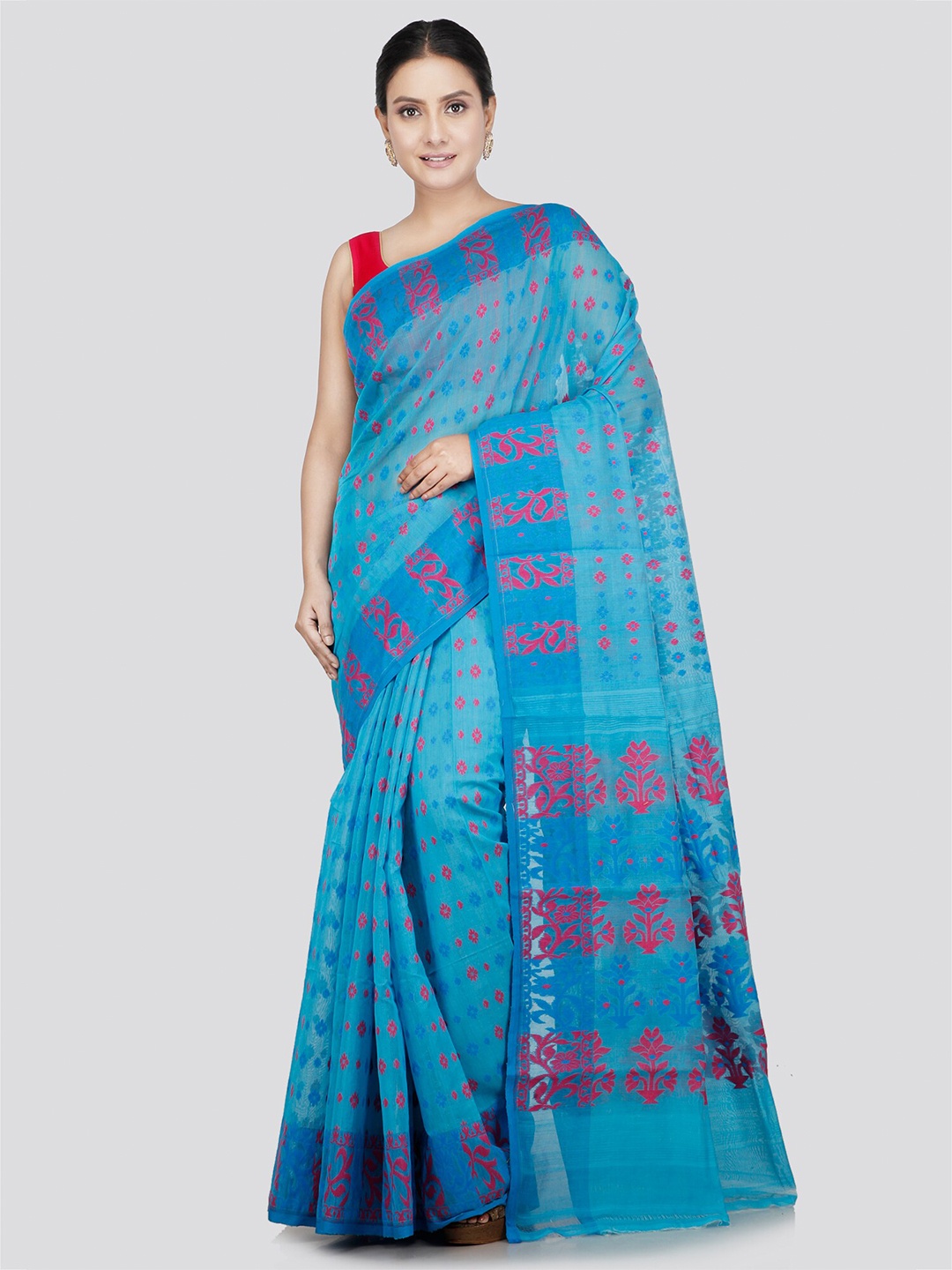 

PinkLoom Woven Design Pure Cotton Jamdani Saree, Blue
